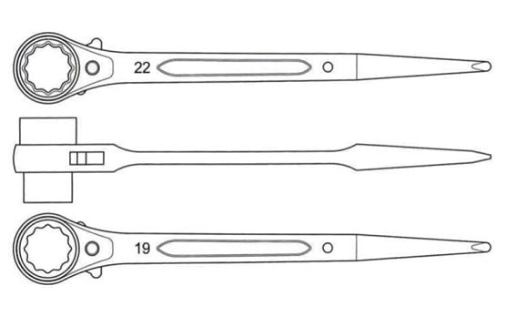 Pro-Line nøkkel til stillas med pipenøkkel/skrallen 19 x 22 mm (36722)
