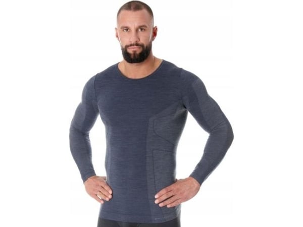 Brubeck LS11600 T-shirt för män med långa ärmar COMFORT WOOL mörk denim M