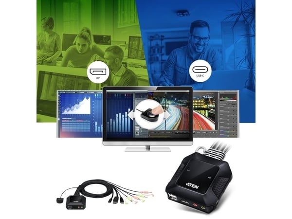ATEN CS52DP - Omkopplare för tangentbord/video/mus/ljud/USB - 2 x KVM/ljud/USB - 1 lokal användare - skrivbordsmodell