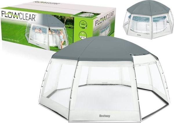 Bestway 58612, Bassengkuppel, Basseng på bakken, Rund, Grå, Gjennomsiktig, Hvit, PVC, Polyester, 2 dører