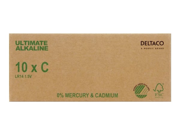 Deltaco ULTB-LR14-10P, Kertakäyttöinen akku, C, Alkali, 1,5 V, 10 kpl, Cd (kadmium), Hg (elohopea), Pb (lyijy)