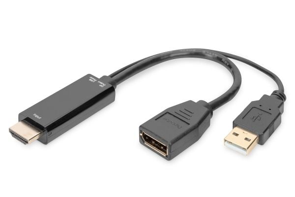 DIGITUS - Adapterkabel - HDMI hann til USB, DisplayPort - 20 cm - dobbeltisolert - svart - 2K-støtte, 4 K 30 Hz (3840 x 2160) støtte, 1920 x 1080 a...