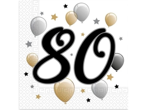 PROCOS bursdagsservietter 80 år - 33 cm - 20 stk. universell
