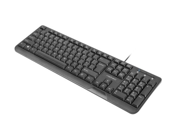 NATEC Trout, Full størrelse (100 og), Koblet med ledninger (ikke trådløs), USB, Membrannøkkelbryter, QWERTY, Sort