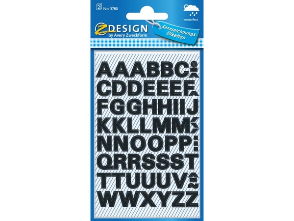 Z-Design 3780 etiketter med bokstaver, lite format, 104 etiketter, sort (Avery 3780 selvklebende, værbestandige)