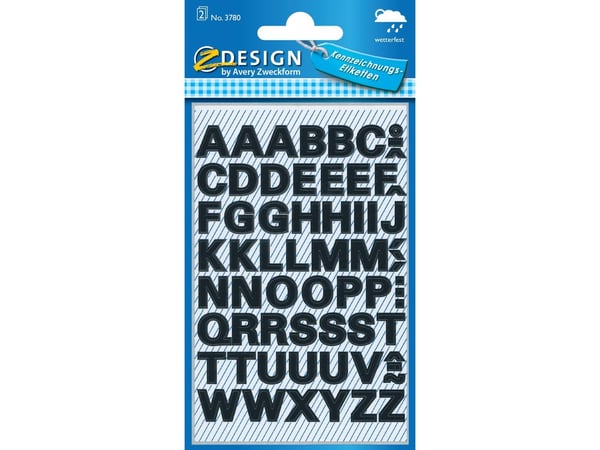 Z-Design 3780 etiketter med bokstaver, lite format, 104 etiketter, sort (Avery 3780 selvklebende, værbestandige)