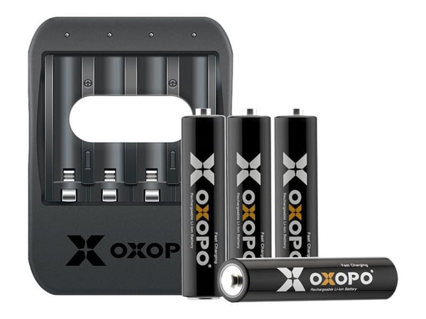 OXOPO XS series - 1 t USB-batterilader - (for 4xAAA) + batteri 4 x AAA - Li-Ion