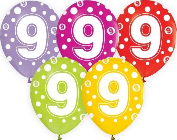 Godan ballonger med tall: 9, 12"/ 5 stk. Godan