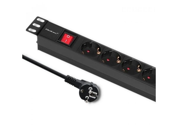 Qoltec - pistorasia (rack-versio) - AC 220-240 V - 3680 Watt - tulo: virta CEE 7/7 - lähtöliittimet: 6 (6 x virta CEE 7/3) - 1U - 19" - 2 m kaapeli...