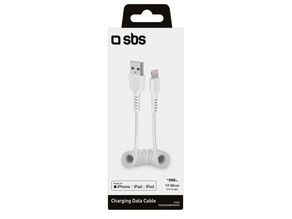 SBS TECABLEUSBIP589SW, Lightning, USB A, Hankjønn, Hankjønn, Hvit, Rett