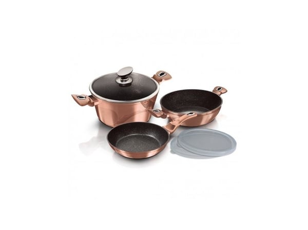 Berlinger Haus BH/7047, Mixed set, Rosegull, Aluminium, Marmor, Ergonomisk, Mykt grep, Keramisk, Gass, Halogen, Induksjon