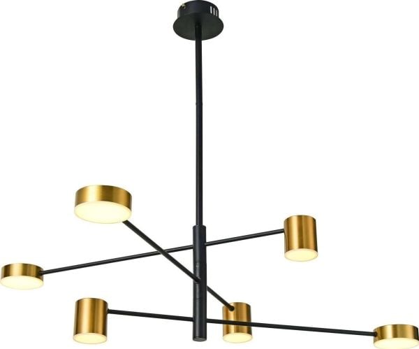 Hengelampe Italux REMDAL PND-16374-6-BK-GD-4K LED 36W 4000K, stenger, svart/gull metall