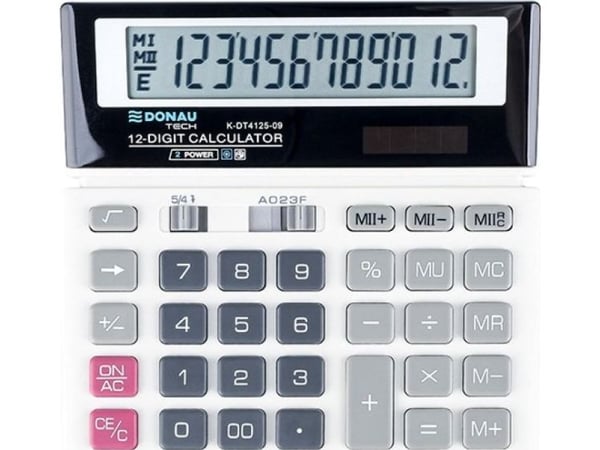 donau tech kontorsräknare, 12-siffrigt display, 156x152x28 mm, vit