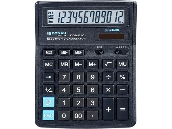 Donau Tech Office miniräknare, 12-siffrigt display, mått 199x153x31 mm, svart