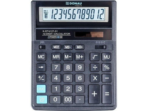 Donau tech kontorsräknare, 12-siffrigt display, 203x158x31 mm, svart