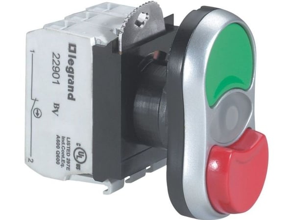 Legrand Control-painike kaksinkertainen 22mm punainen / vihreä 1Z 1R itsestään palautuva painike taustavalolla (023767)