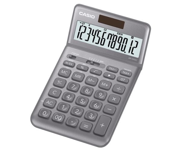 Casio JW-200SC - Skrivebordskalkulator - 12 sifre - solcellepanel, batteri - grå