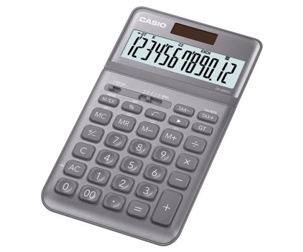Casio JW-200SC - Skrivebordskalkulator - 12 sifre - solcellepanel, batteri - grå