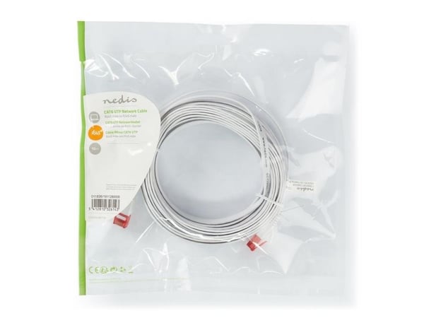 Nedis - Koblingskabel - RJ-45 (hann) rett til RJ-45 (hann) rett - 10 m - UTP - CAT 6 - med støvel, flat - hvit