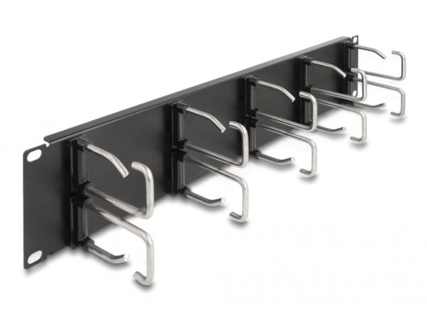 Delock - Rack cable management routing panel - with 10 metal hooks - svart - 2U - 19"