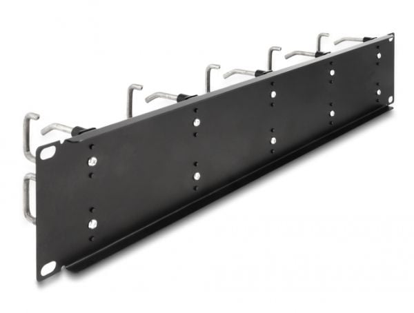 Delock - Rack cable management routing panel - with 10 metal hooks - svart - 2U - 19"