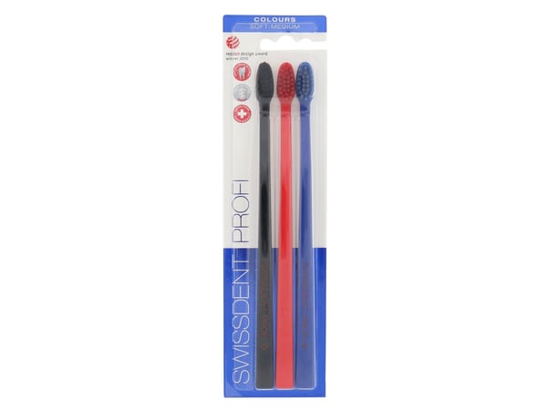 Swissdent Profi Colours myk-medium tannbørster 3 stk Svart, Rød, Blå