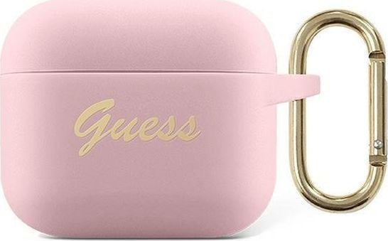 Guess GUA3SSSI AirPods 3:n suojus różowy/pink silikoni Vintage Script silikoni
