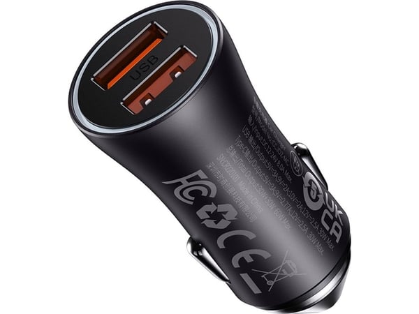 Baseus Golden Contactor Max autolaturi, 2x USB, 60W (harmaa)