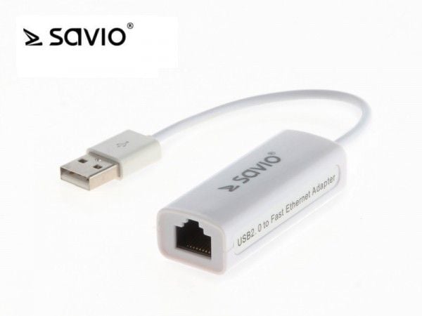 SAVIO CL-24 - Nettverksadapter - USB 2.0 - 10/100 Ethernet x 1 - hvit