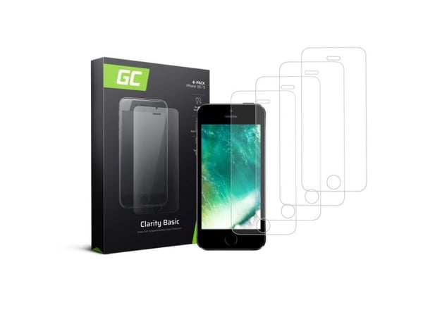 Green Cell Clarity, Apple, Apple iPhone 5 / 5S / 5C / SE, Ripebestandig, Gjennomsiktig, 4 stykker