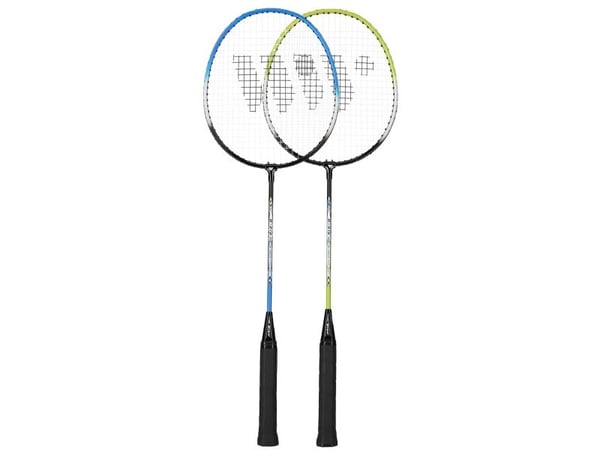 WISH STEELTEC 216K sett med badmintonketsjere grønn+blå + baller/ fjær 3 stk Wish