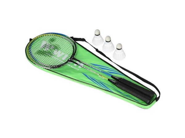 WISH STEELTEC 216K sett med badmintonketsjere grønn+blå + baller/ fjær 3 stk Wish