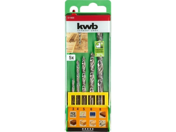 kwb 511900, Drill, Brad-punktbor, 3 mm, Sponplate, Løvtre, Gipsplater, Plast, Mykt tre, 3 mm, Molybden-høyhastighetsstål (HSS-M2)