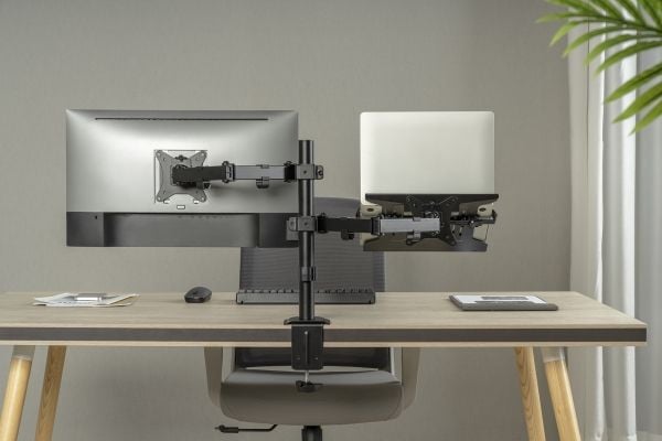DIGITUS - Monteringssett (klemme, notebook-bakke, skjermarm, hurtigutløsende VESA-plate) - for skjerm / notebook - universal - plastikk, stål - mat...