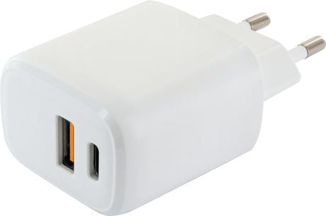 Schwaiger - Strømadapter - 230 V quick charger - 20 watt - 3 A - PD - 2 utgangskontakter (USB-C, USB) - hvit