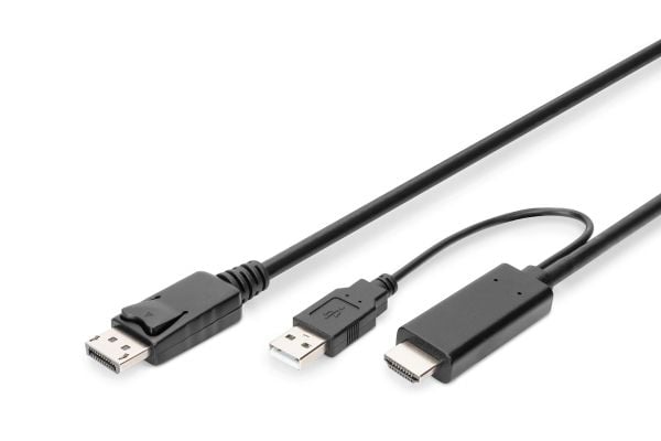 DIGITUS - Adapterkabel - DisplayPort hann til HDMI, USB (kun strøm) hann - 2 m - 4K 30Hz støtte