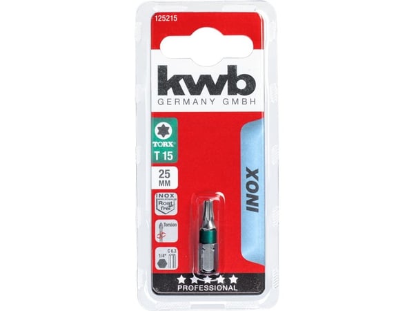 kwb 125215, 1 kpl, Torx, T15, Ruostumaton teräs, 25 mm, Kupla