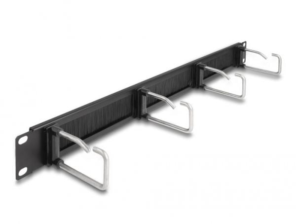 Delock - Styringspanel for rackkabler med børste - with 4 metal hooks - svart - 1U - 19"