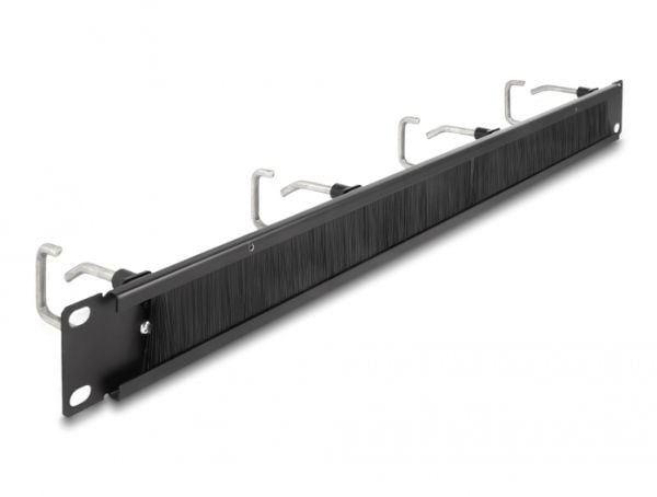 Delock - Styringspanel for rackkabler med børste - with 4 metal hooks - svart - 1U - 19"