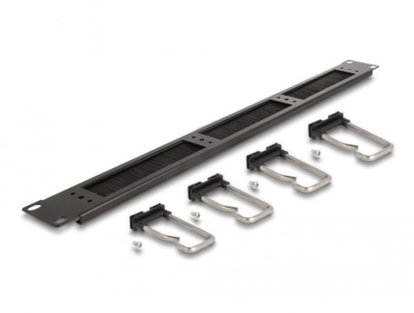 Delock - Styringspanel for rackkabler med børste - with 4 metal hooks - svart - 1U - 19"
