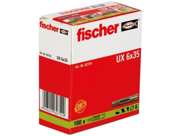 Fischer 62754, Veggplugg, Murstein, Betong, 35 mm, 6 mm, 4,5 cm, 4 mm