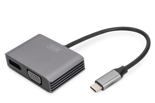 DIGITUS DA-70827 - Video adapter - USB-C (hann) til DisplayPort, VGA Adapter (hunn) - 20 cm - USB-strøm, støtter 21:9 kinosideforhold, 4K 30Hz støt...