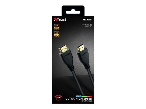 Trust GXT 731 Ruza - Ultra High Speed - HDMI-kabel - HDMI hann til HDMI hann - 1.8 m - svart - 4K 120 Hz støtte, 8K 60Hz støtte