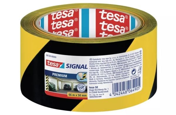 Advarselstape tesa premium, 50 mm x 66 m, gul/sort