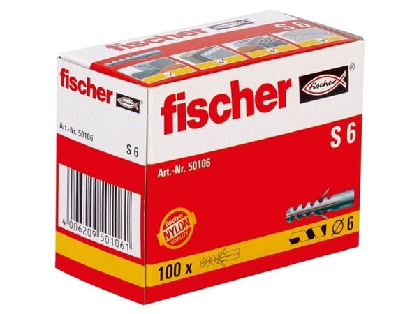 Fischer 50106, Veggplugg, Murstein, Betong, 30 mm, 6 mm, 4 cm, 4 mm
