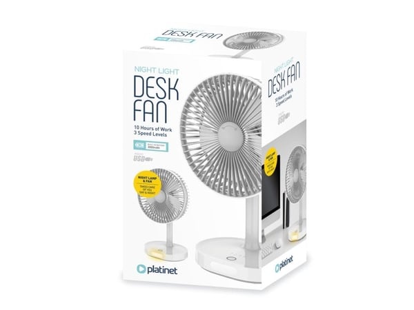 Platinet PRDF0326, Kotitaloustuuletin lavoilla, Harmaa, Valkoinen, Taulukko, Akku, Litiumioni (Li-Ion), 3000 mAh