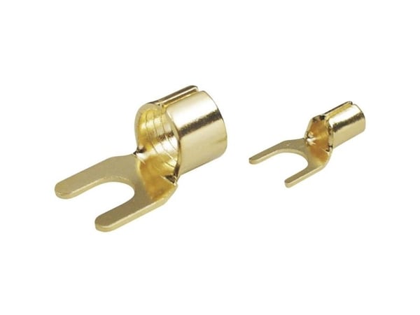 TRU COMPONENTS 1577787 Haarukoitu kaapelikannatin 10 mm² Reiän läpimitta = 7 mm Eristetty Kulta 1 kpl