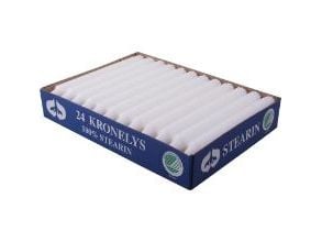 Kronelys Ø22x200 mm Brændetid 7 timer Ren Stearin Svanemærket Hvid,24 stk/pk
