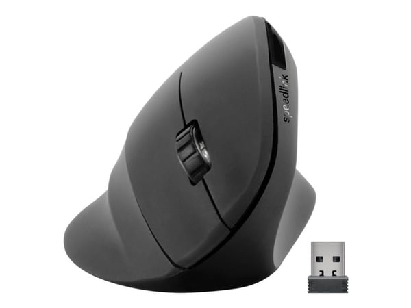 SPEEDLINK PIAVO - Vertikal mus - ergonomisk - høyrehendt - optisk - 5 knapper - trådløs - 2.4 GHz - USB trådløs mottaker - gummisvart - hengeboks