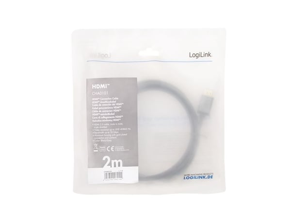 LogiLink CHA0101, 2 m, HDMI Type A (Standard), HDMI Type A (Standard), 3D, 18 Gbit/sek, musta, harmaa